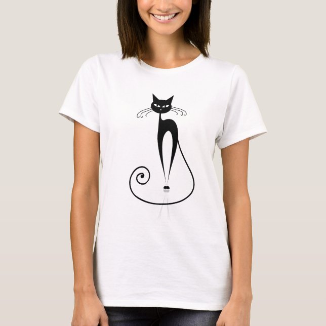Camiseta de gato estilizada negra (Anverso)