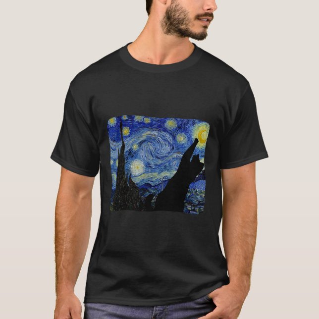 Camiseta de gato estrellada Van Gogh Cat Lover Cat (Anverso)