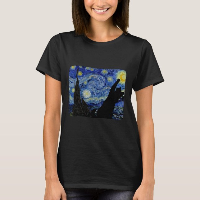 Camiseta de gato estrellada Van Gogh Cat Lover Cat (Anverso)