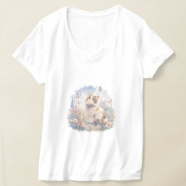Camiseta de gato floral y mariposas