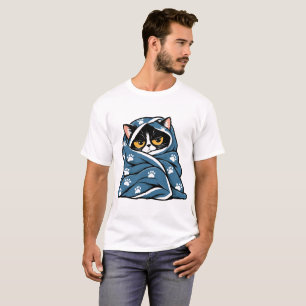 Camiseta de gato gruñón en manta acogedora