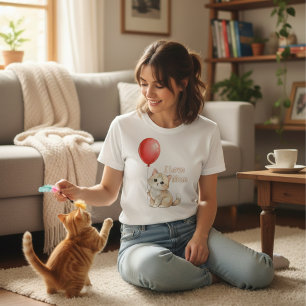 Camiseta de gato lindo con globo rojo para mujeres