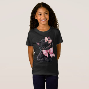 Camiseta de gato lindo “Gatito negro con lazos ros