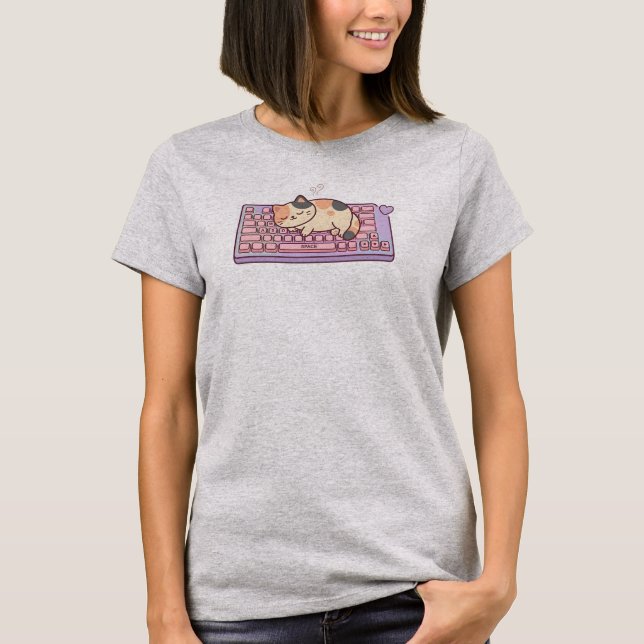 Camiseta de gato lindo Kawaii Teclado (Anverso)