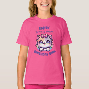 Camiseta de gato lindo para cumpleañera - Nombre y