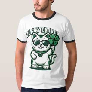 Camiseta de gato Lucky Clover Día divertido de S