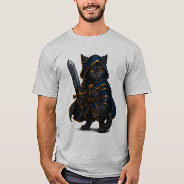 Camiseta de gato mago místico – Fantasía con capa  (Anverso)