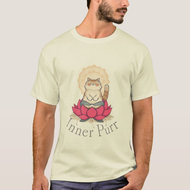 Camiseta de gato meditando Purr Interior (Anverso)