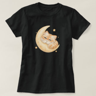 Camiseta de gato naranja durmiendo en luna crecien