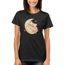 Camiseta de gato naranja durmiendo en luna crecien
