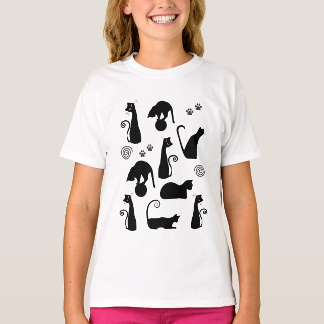 Camiseta de gato negro caprichoso (Anverso)
