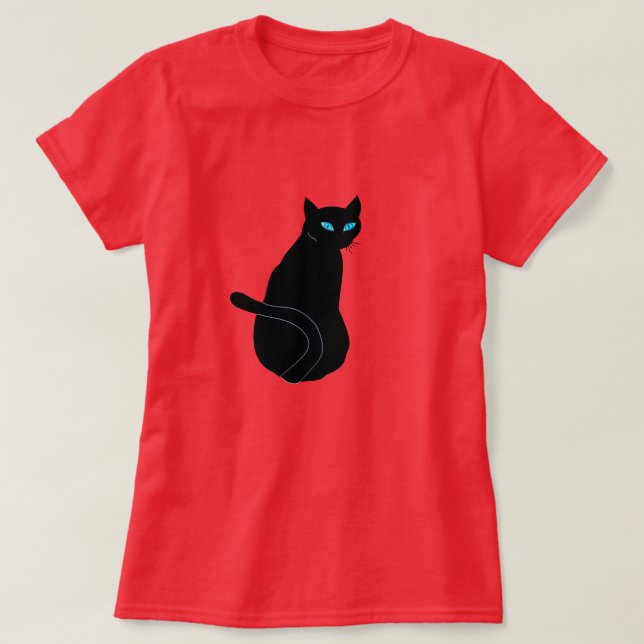 Camiseta de gato negro con ojos azules (Diseño del anverso)
