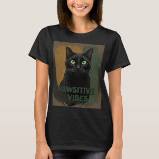 Camiseta de gato negro con vibración positiva