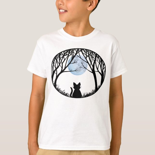 Camiseta de gato negro de niño espeluznante té gor (Anverso)
