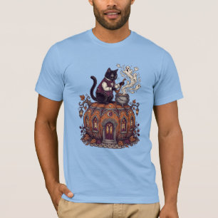 Camiseta de gato negro elegante casa de calabaza G