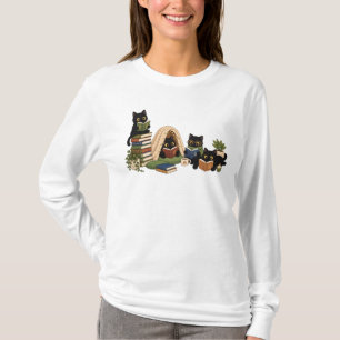 Camiseta de gato negro leyendo, camiseta de gato p