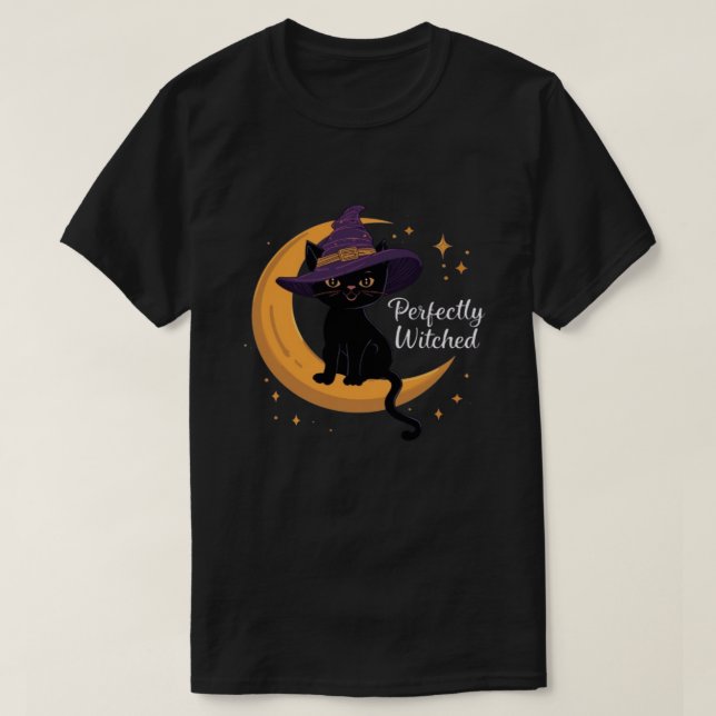 Camiseta de Gato Negro Perfectamente Embrujada (Diseño del anverso)