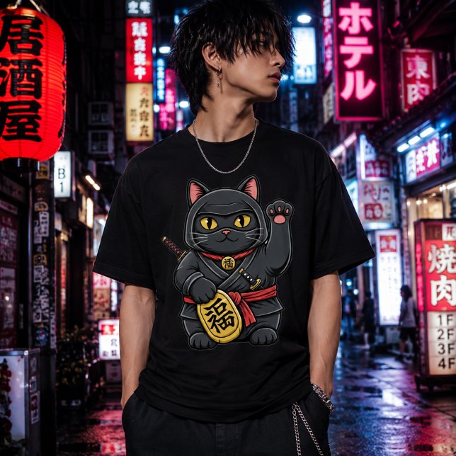 Camiseta de gato ninja afortunado | Maneki Neko Ni (Subido por el creador)