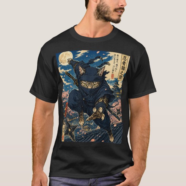 Camiseta de gato ninja japonés  (Anverso)