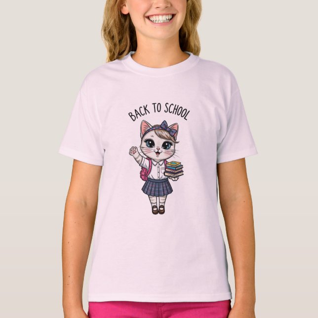 Camiseta de gato para estudiantes de vuelta a la e (Anverso)