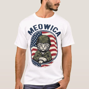 Camiseta de gato patriótico Meowica con grabado vi