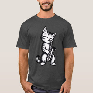 Camiseta de gato personalizado tocando el saxofón