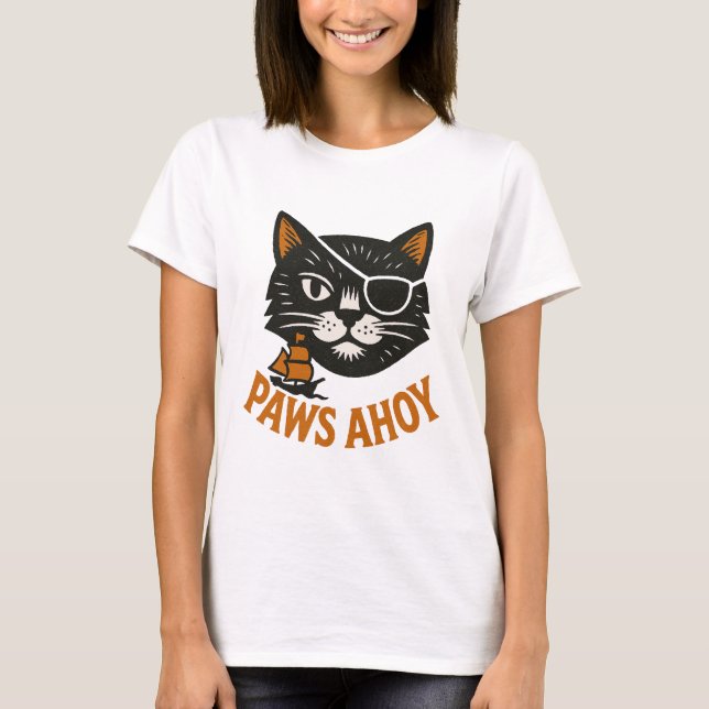 Camiseta de gato pirata Paws Ahoy (Anverso)