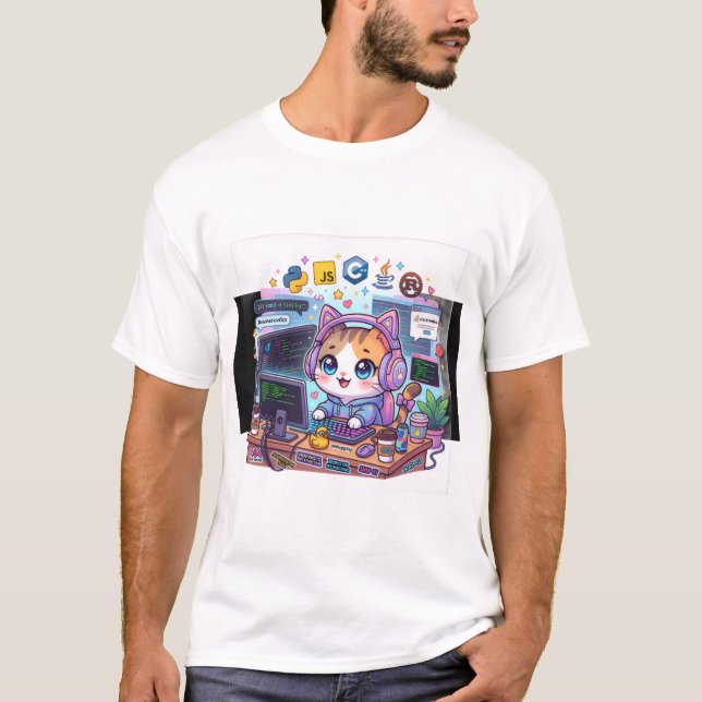 Camiseta de gato programador lindo | Gato Kawaii c (Anverso)