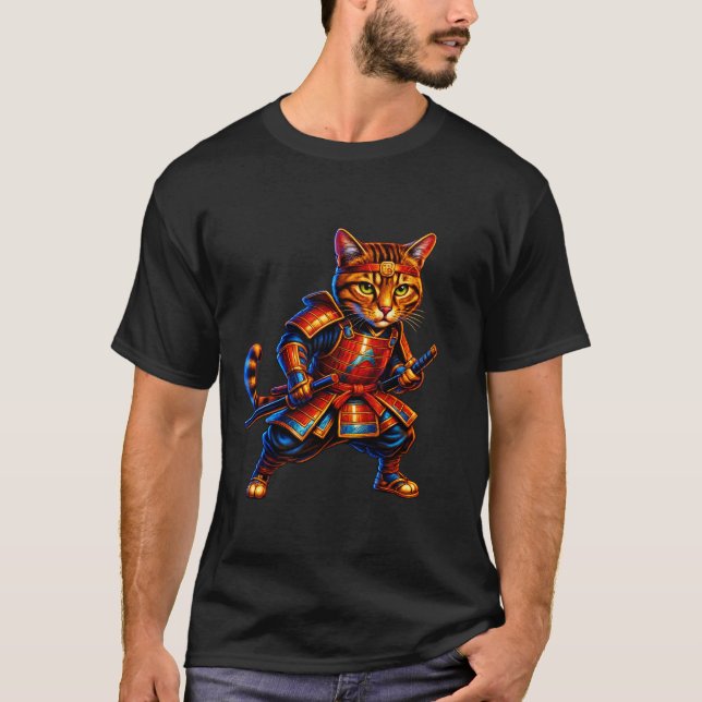 Camiseta de gato samurái de fuego – Felino guerrer (Anverso)