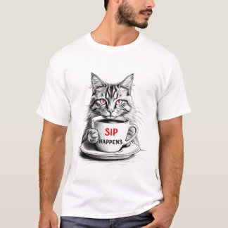 Camiseta de gato 'Sip Happens' – Gráfica divertida