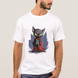 Camiseta de Gato Superhéroe Negro con Capa Roja