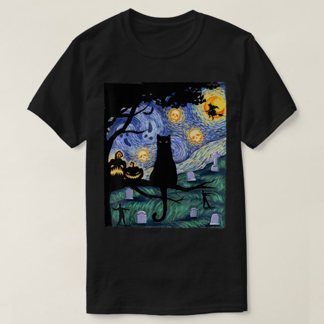 Camiseta De Gato, Tee De Gato De Noche Aterrador,  (Diseño del anverso)