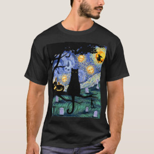 Camiseta De Gato, Tee De Gato De Noche Aterrador, 