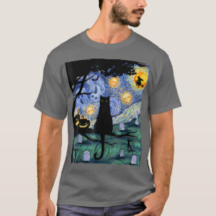 Camiseta De Gato, Tee De Gato De Noche Aterrador,