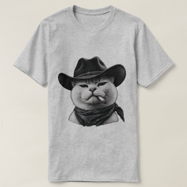 Camiseta de gato vaquero gris Heather (Diseño del anverso)