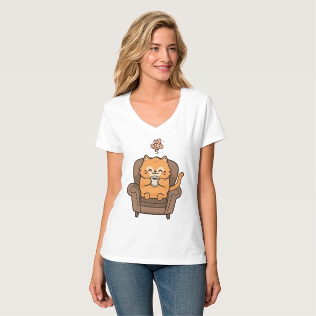 Camiseta de gato y café (Anverso completo)