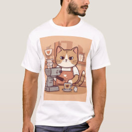 Camiseta de gato y café de barista linda divertida