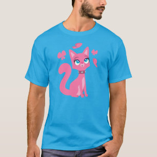 Camiseta de gato y mariposas Personalizado rosado