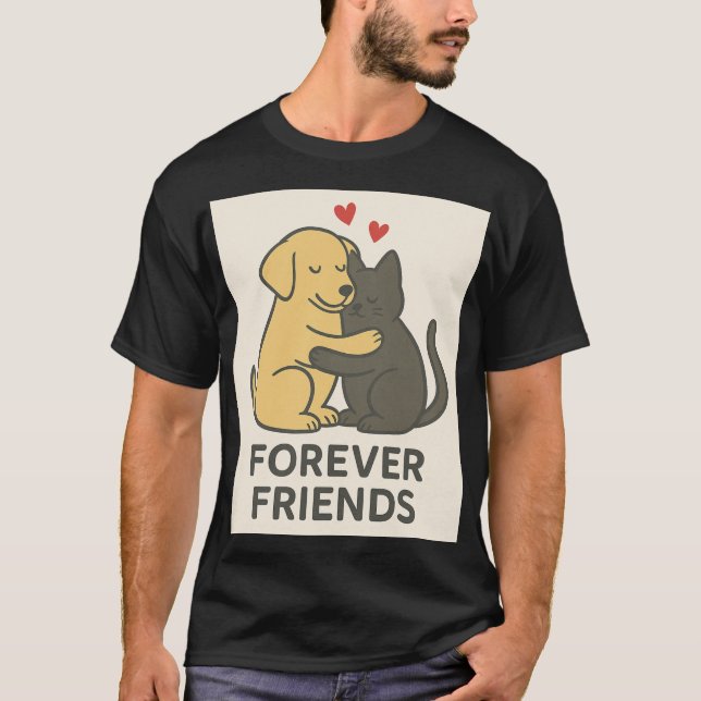 Camiseta de gato y perro abrazándose Forever Frien (Anverso)
