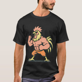 Camiseta de gimnasio con mascota de gallo musculos