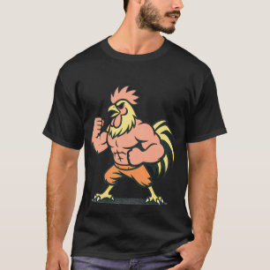 Camiseta de gimnasio con mascota de gallo musculos