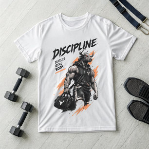 Camiseta de gimnasio de toro de disciplina constru