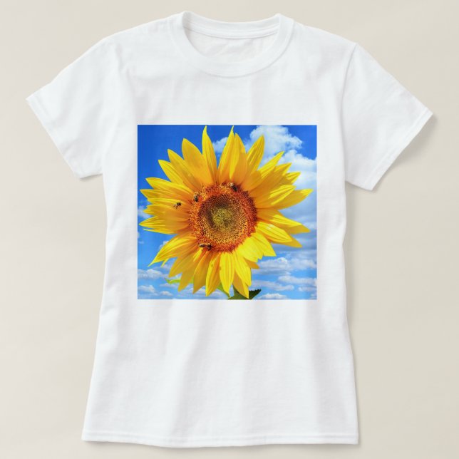Camiseta de girasol amarillo y abejas (Diseño del anverso)