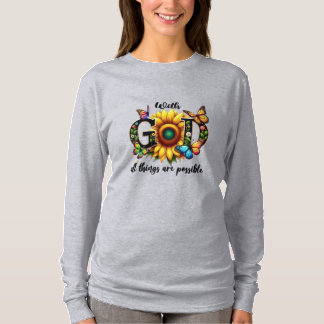 Camiseta de girasol de fe cristiana – Con Dios tod