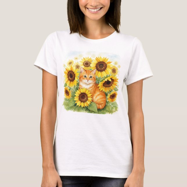 Camiseta de girasoles de gato de dedo (Anverso)
