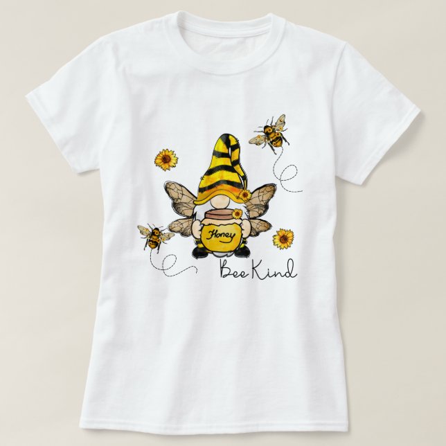 Camiseta de Gnome Bee Kind Sunflower Ladie (Diseño del anverso)