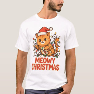 Camiseta de gorro de Santa Claus gato Navidad Meow