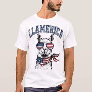 Camiseta de grabado vintage de llama patriótica de