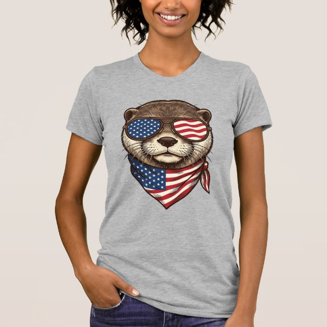 Camiseta de grabado vintage vector nutria patrióti (Anverso)