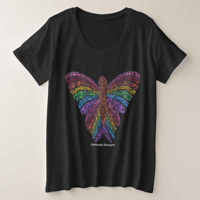 Camiseta de gran tamaño con mariposa arcoíris (vív (Anverso del diseño)